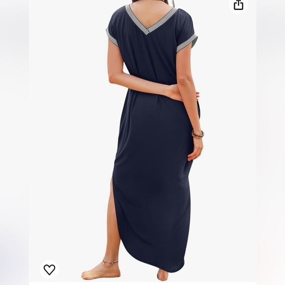 Summer Maxi Dress V Neck Short Sleeve T Shirt Dress Split Loose new - Picture 2 of 7